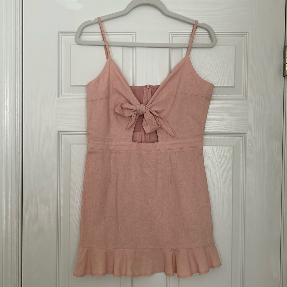 Blush pink linen mini dress
